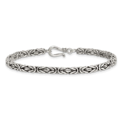 Sterling Silver Antiqued 4.0mm Byzantine Men's Chain Bracelet