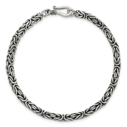 Sterling Silver Antiqued 4.0mm Byzantine Men's Chain Bracelet
