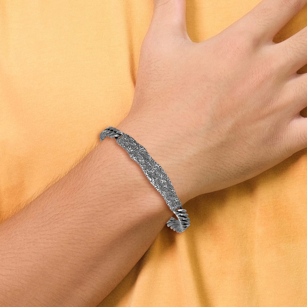 Sterling Silver Rhodium Plated Antiqued/hammered 8in Men's Bracelet