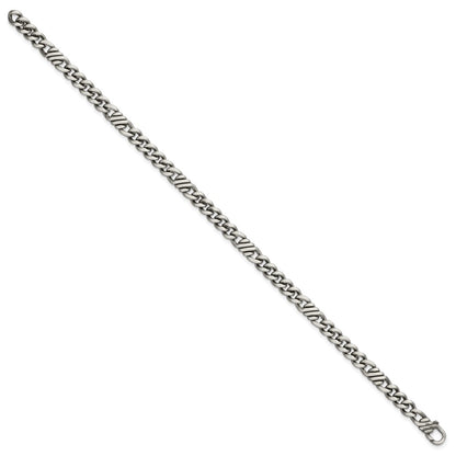 Sterling Silver Black Ruthenium Brushed Fancy Curb Chain Men's Bracelet