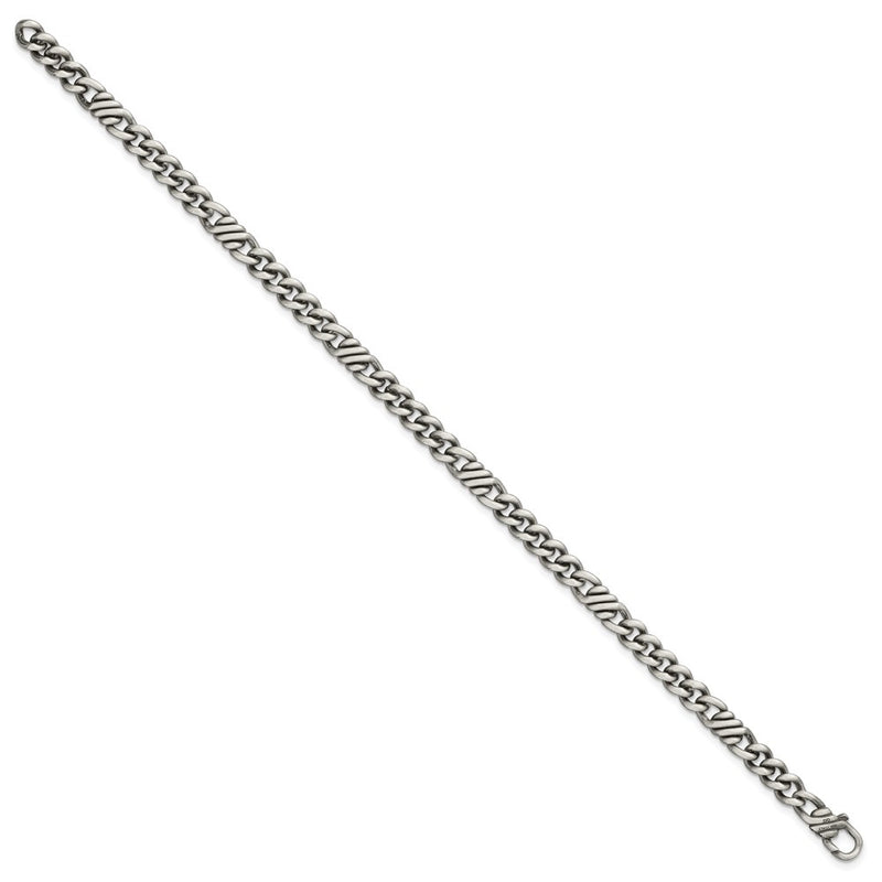 Sterling Silver Black Ruthenium Brushed Fancy Curb Chain Men's Bracelet