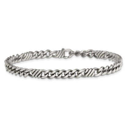 Sterling Silver Black Ruthenium Brushed Fancy Curb Chain Men's Bracelet