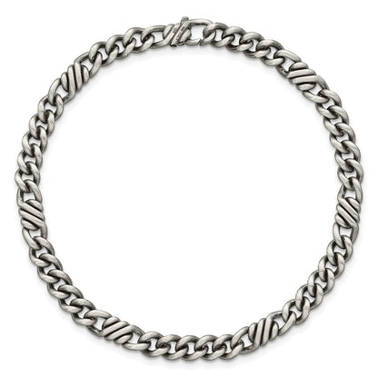 Sterling Silver Black Ruthenium Brushed Fancy Curb Chain Men's Bracelet