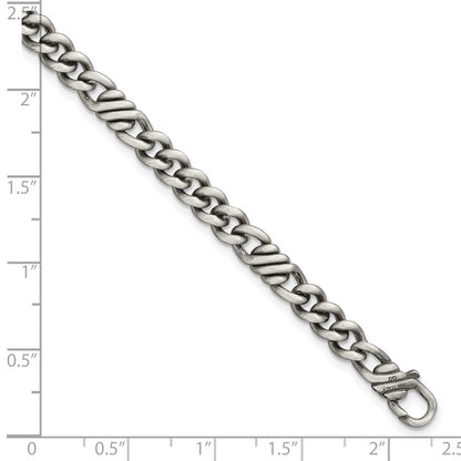 Sterling Silver Black Ruthenium Brushed Fancy Curb Chain Men's Bracelet