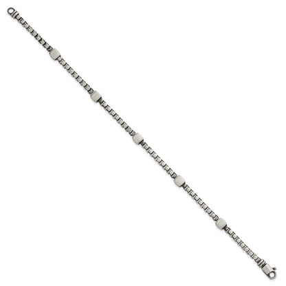 Sterling Silver Black Ruthenium Brushed Box Chain Men's Bracelet