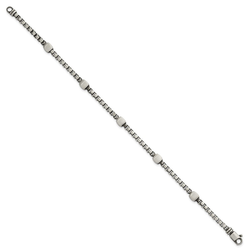 Sterling Silver Black Ruthenium Brushed Box Chain Men's Bracelet