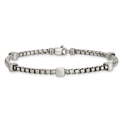 Sterling Silver Black Ruthenium Brushed Box Chain Men's Bracelet