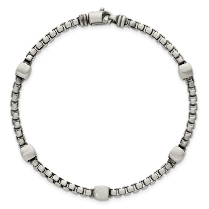 Sterling Silver Black Ruthenium Brushed Box Chain Men's Bracelet