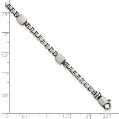 Sterling Silver Black Ruthenium Brushed Box Chain Men's Bracelet