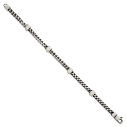 Sterling Silver Blk Ruthenium Brushed Franco Chain Men's Bracelet