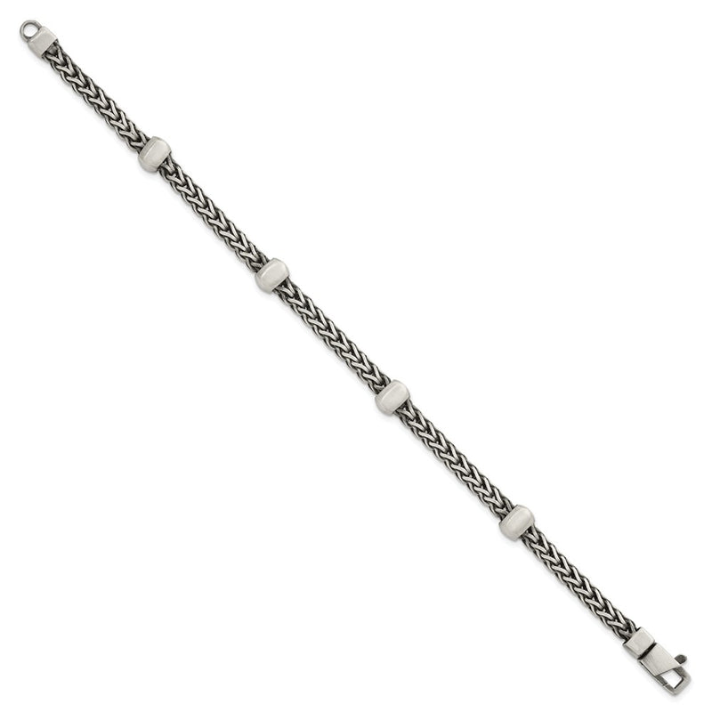 Sterling Silver Blk Ruthenium Brushed Franco Chain Men's Bracelet