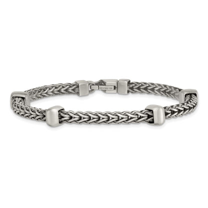Sterling Silver Blk Ruthenium Brushed Franco Chain Men's Bracelet