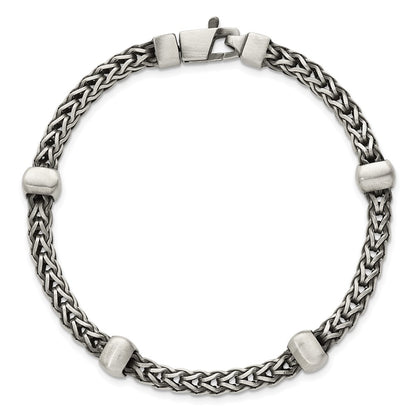 Sterling Silver Blk Ruthenium Brushed Franco Chain Men's Bracelet