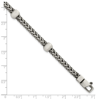 Sterling Silver Blk Ruthenium Brushed Franco Chain Men's Bracelet