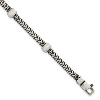 Sterling Silver Blk Ruthenium Brushed Franco Chain Men's Bracelet