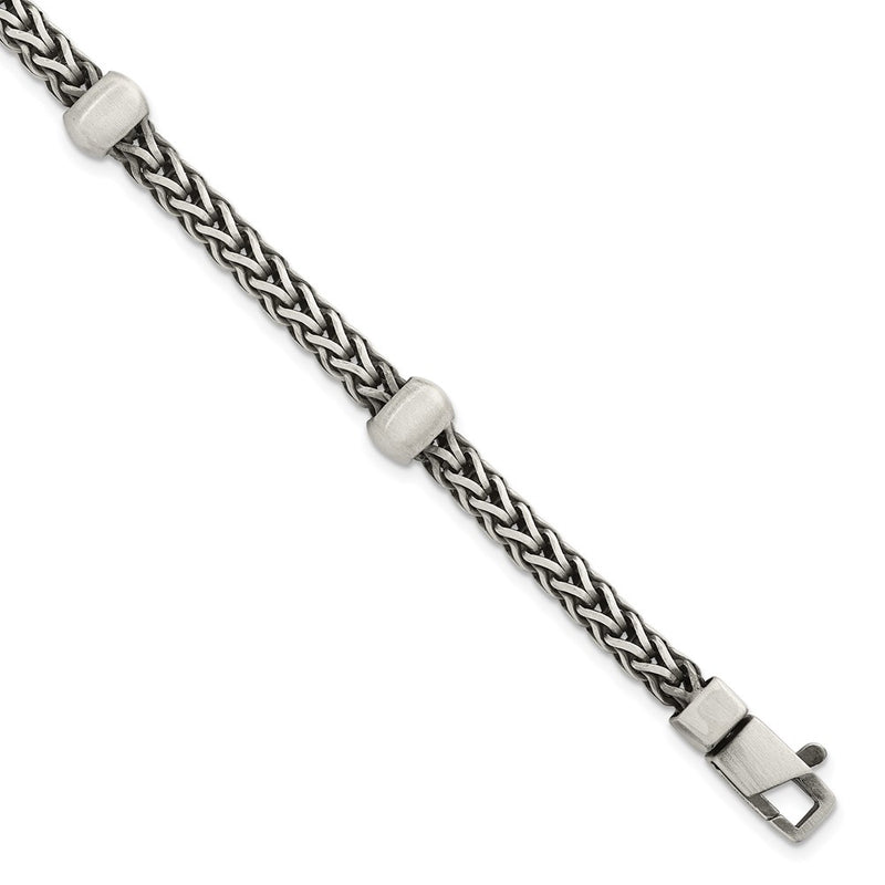 Sterling Silver Blk Ruthenium Brushed Franco Chain Men's Bracelet