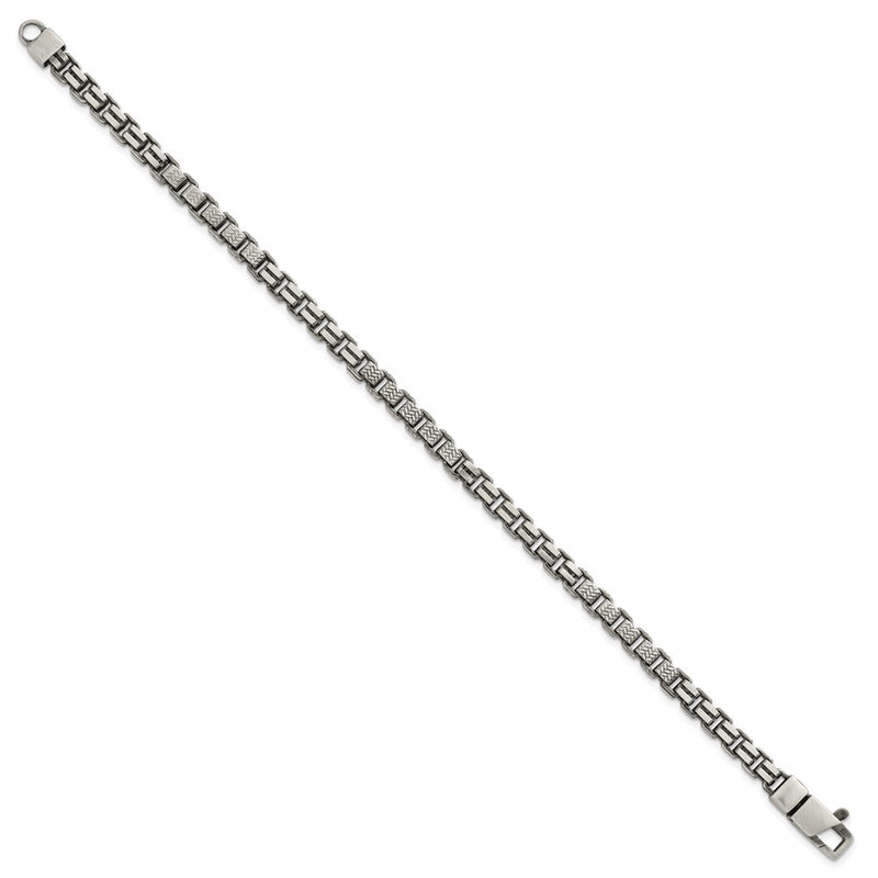 Sterling Silver Black Ruthenium Brushed Fancy Textured Box Chain Men's Bra Bracelet