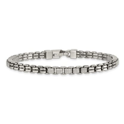 Sterling Silver Black Ruthenium Brushed Fancy Textured Box Chain Men's Bra Bracelet