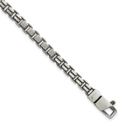 Sterling Silver Black Ruthenium Brushed Fancy Textured Box Chain Men's Bra Bracelet