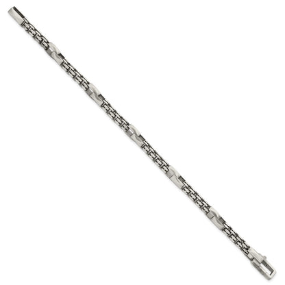 Sterling Silver Blk Ruthenium Brushed Box Chain Men's Bracelet