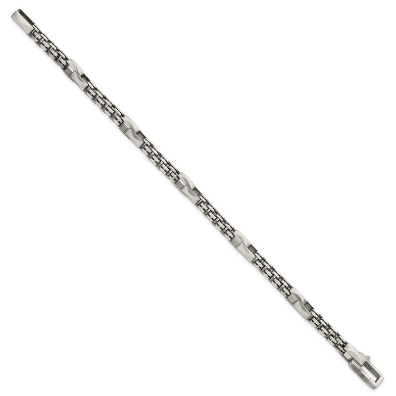 Sterling Silver Blk Ruthenium Brushed Box Chain Men's Bracelet