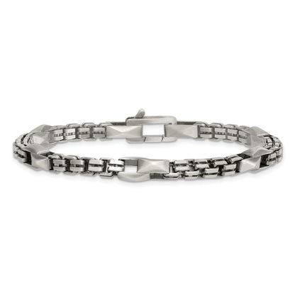 Sterling Silver Blk Ruthenium Brushed Box Chain Men's Bracelet
