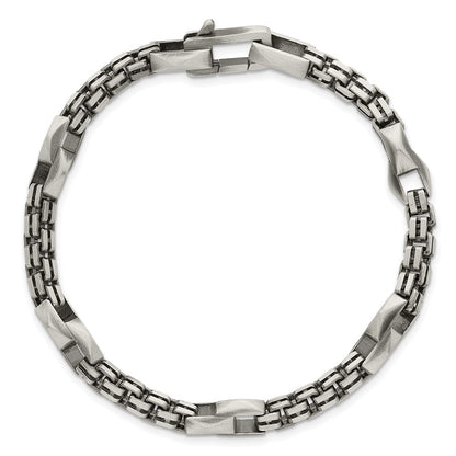 Sterling Silver Blk Ruthenium Brushed Box Chain Men's Bracelet