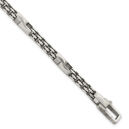 Sterling Silver Blk Ruthenium Brushed Box Chain Men's Bracelet