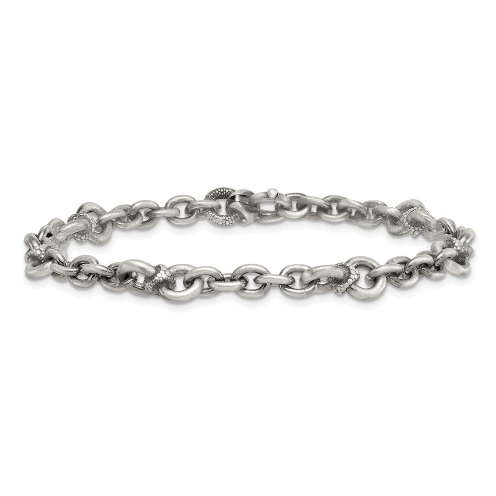 Sterling Silver Black Ruthenium Brushed Fancy Textured Link Men's Chain Bracelet