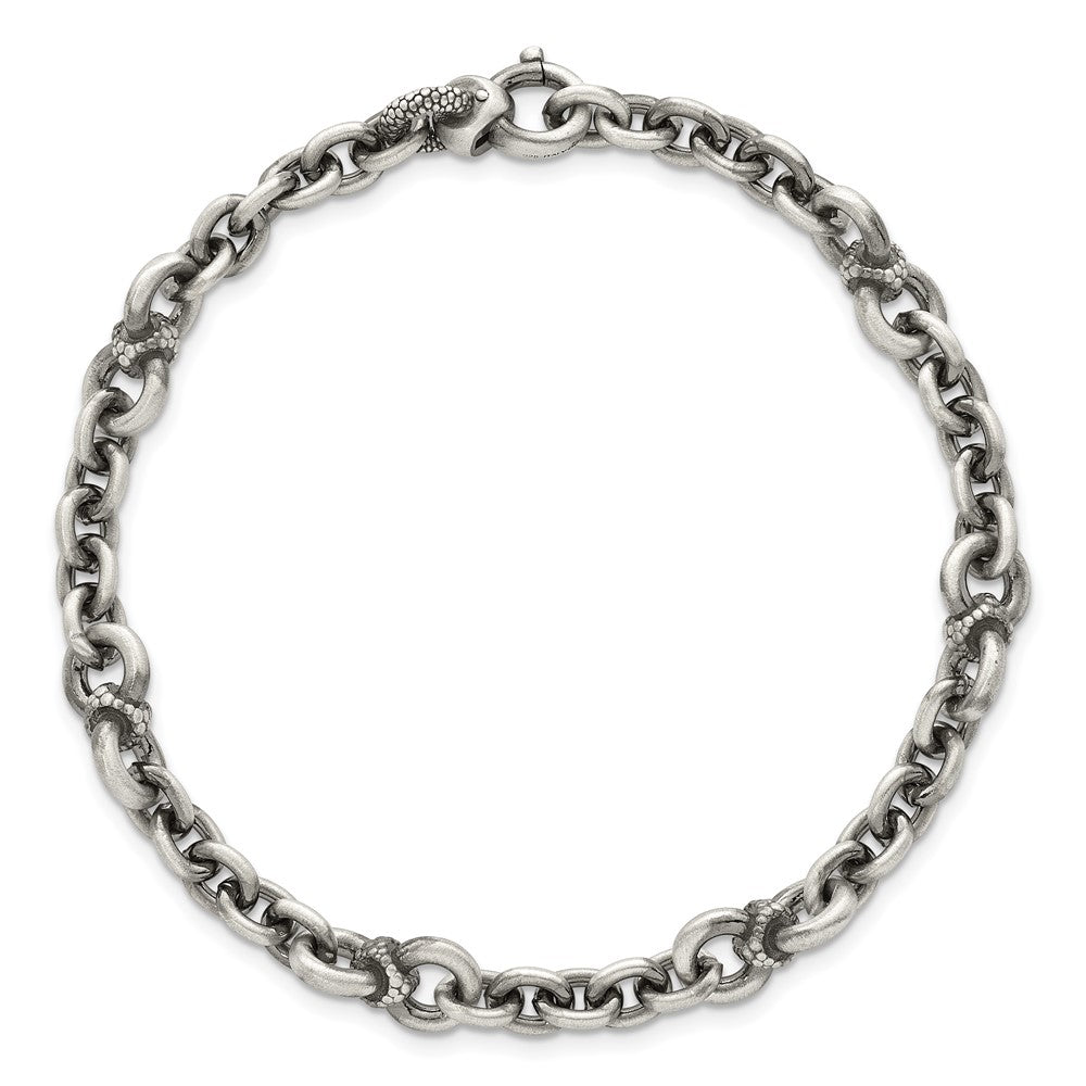 Sterling Silver Black Ruthenium Brushed Fancy Textured Link Men's Chain Bracelet