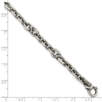 Sterling Silver Black Ruthenium Brushed Fancy Textured Link Men's Chain Bracelet