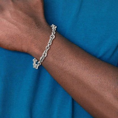 Sterling Silver Black Ruthenium Brushed Fancy Textured Link Men's Chain Bracelet