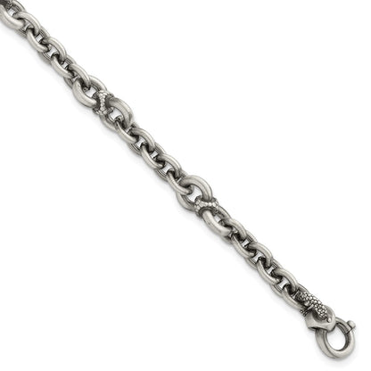 Sterling Silver Black Ruthenium Brushed Fancy Textured Link Men's Chain Bracelet