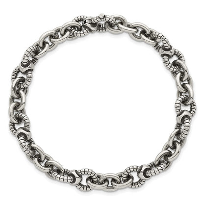 Sterling Silver Oxidized Round Textured Link Men's Chain Bracelet
