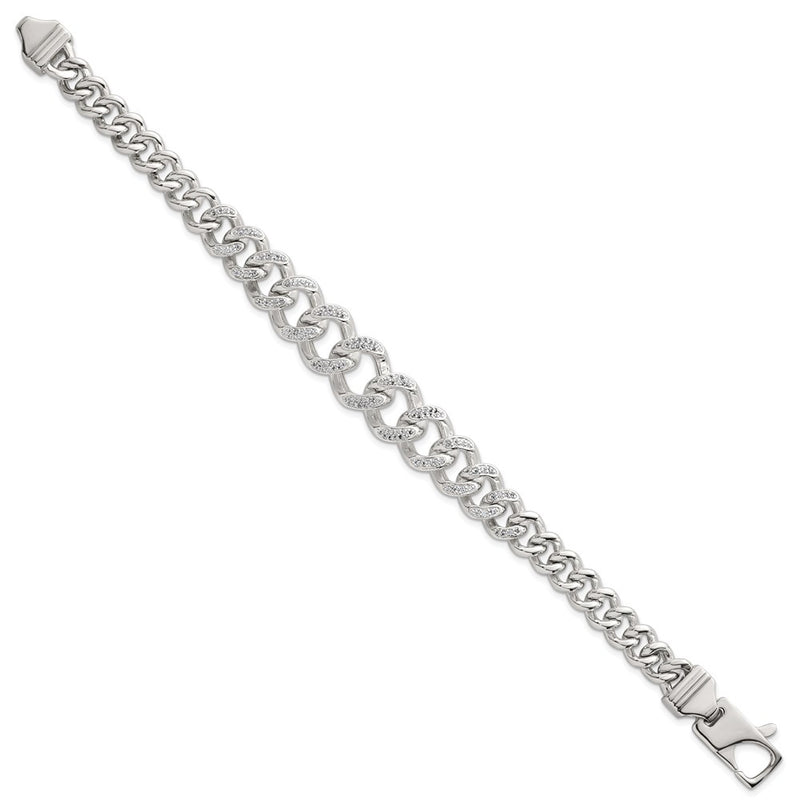 Sterling Silver Polished Graduated CZ Curb Link 9 Inch Men's Anklet