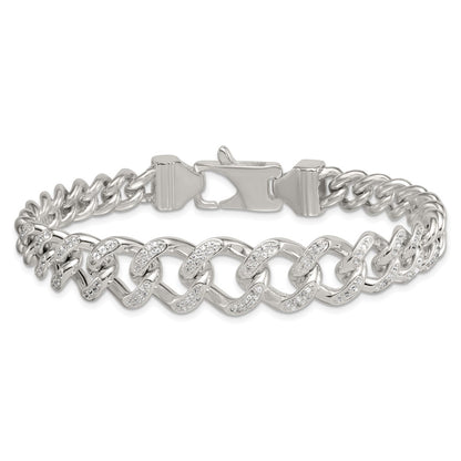 Sterling Silver Polished Graduated CZ Curb Link 9 Inch Men's Anklet