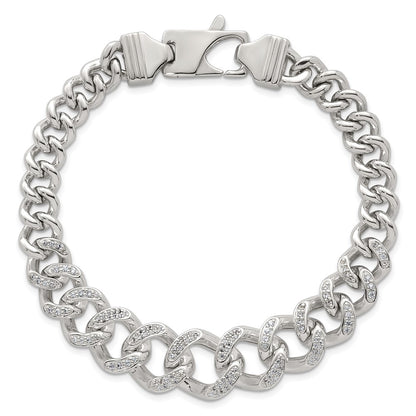 Sterling Silver Polished Graduated CZ Curb Link 9 Inch Men's Anklet