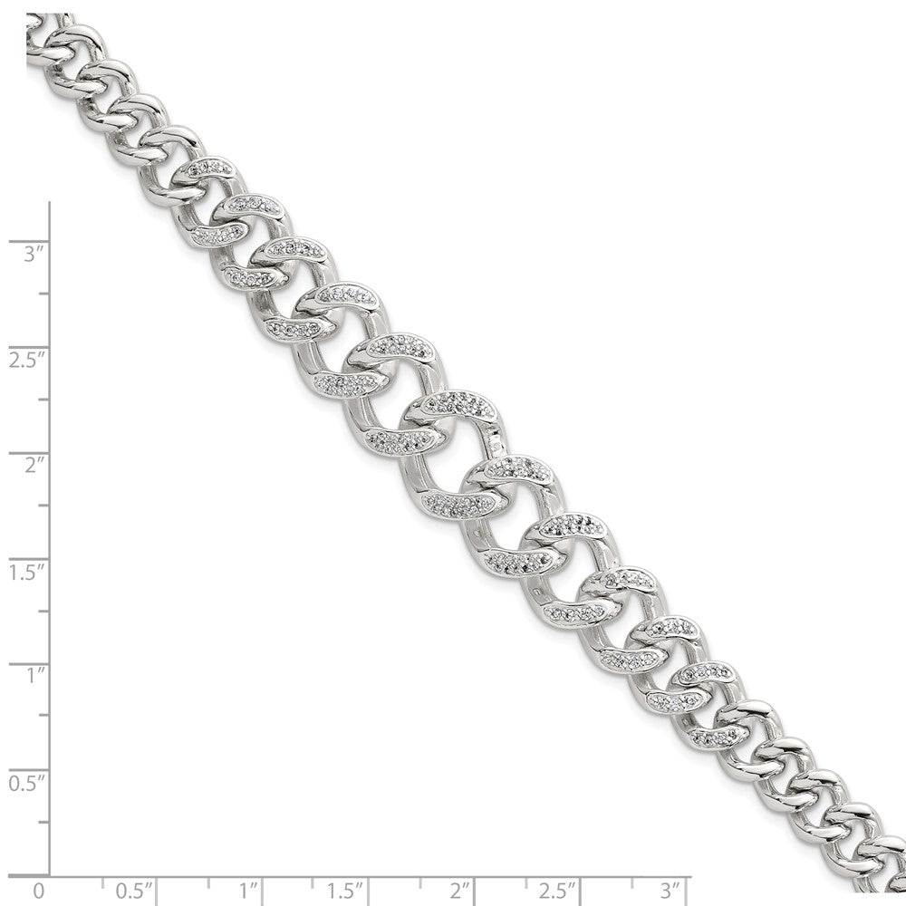 Sterling Silver Polished Graduated CZ Curb Link 9 Inch Men's Anklet