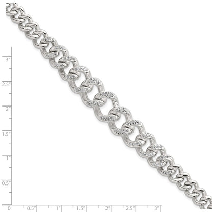 Sterling Silver Polished Graduated CZ Curb Link 9 Inch Men's Anklet