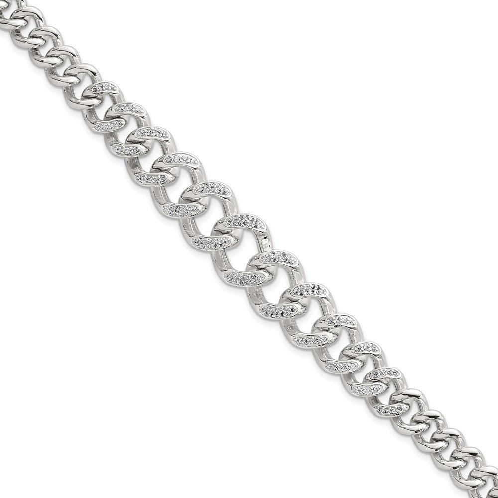 Sterling Silver Polished Graduated CZ Curb Link 9 Inch Men's Anklet