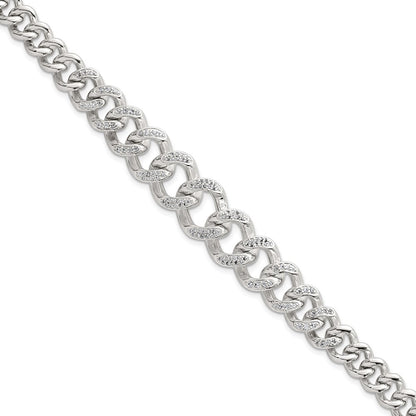Sterling Silver Polished Graduated CZ Curb Link 9 Inch Men's Anklet