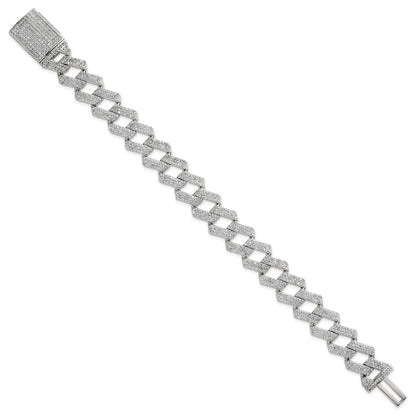 Sterling Silver Polished Fancy CZ Link 8.5 Inch Men's Bracelet