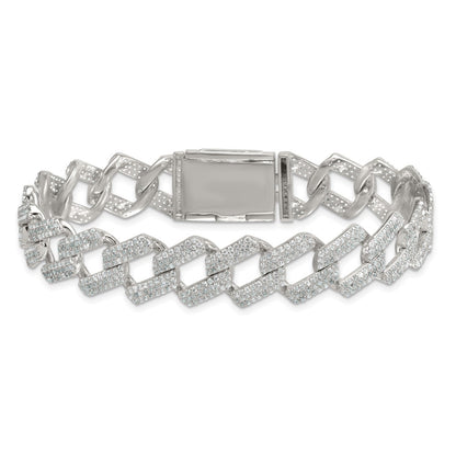 Sterling Silver Polished Fancy CZ Link 8.5 Inch Men's Bracelet