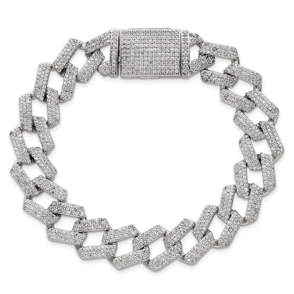 Sterling Silver Polished Fancy CZ Link 8.5 Inch Men's Bracelet