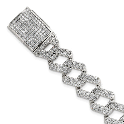 Sterling Silver Polished Fancy CZ Link 8.5 Inch Men's Bracelet