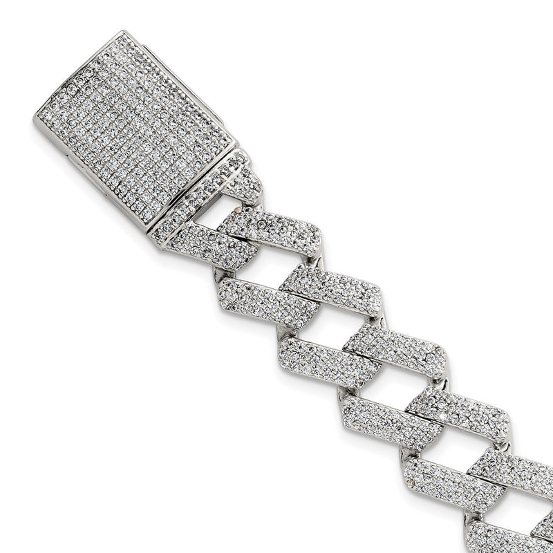 Sterling Silver Polished Fancy CZ Link 8.5 Inch Men's Bracelet
