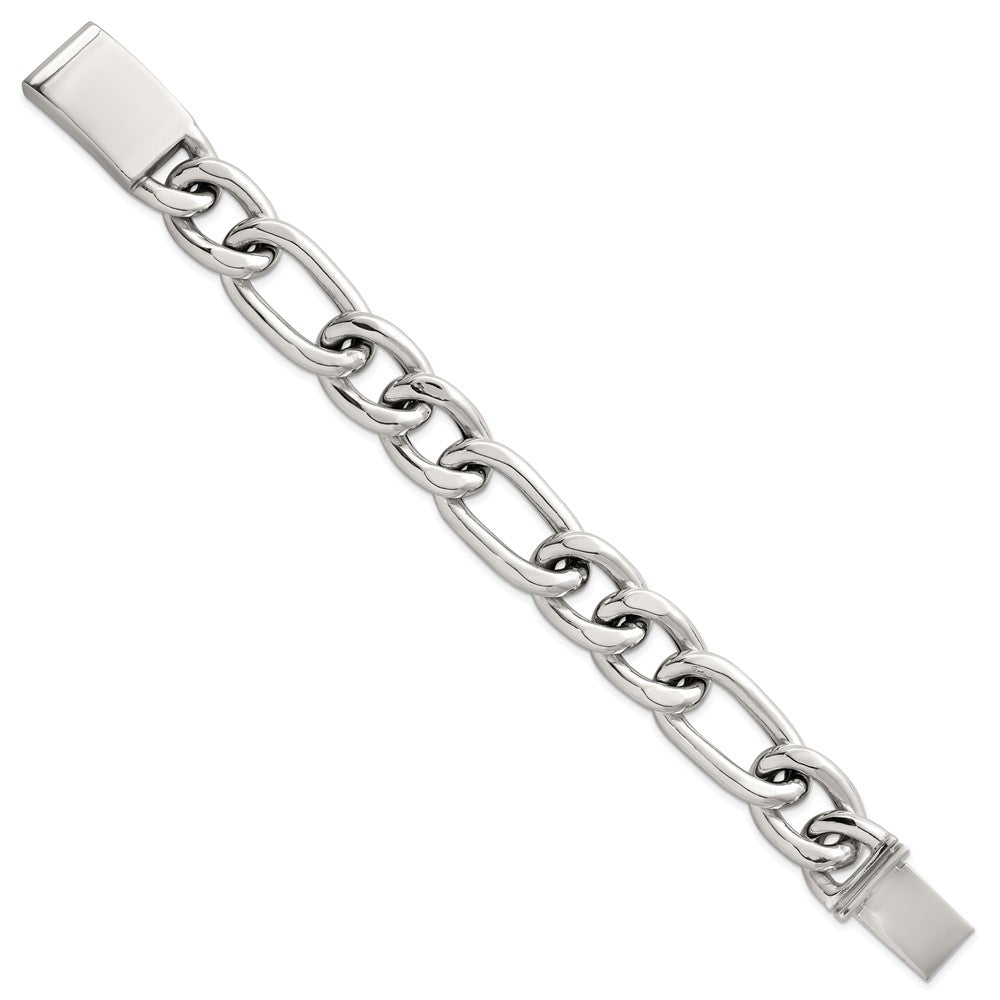 Sterling Silver Polished 17.0mm Figaro Curb Men's Chain Bracelet
