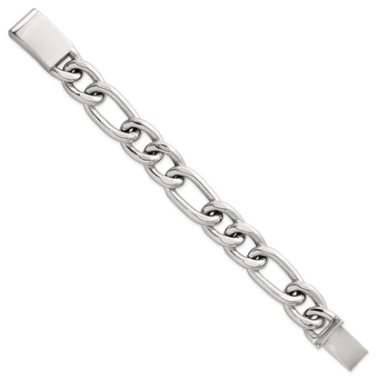 Sterling Silver Polished 17.0mm Figaro Curb Men's Chain Bracelet