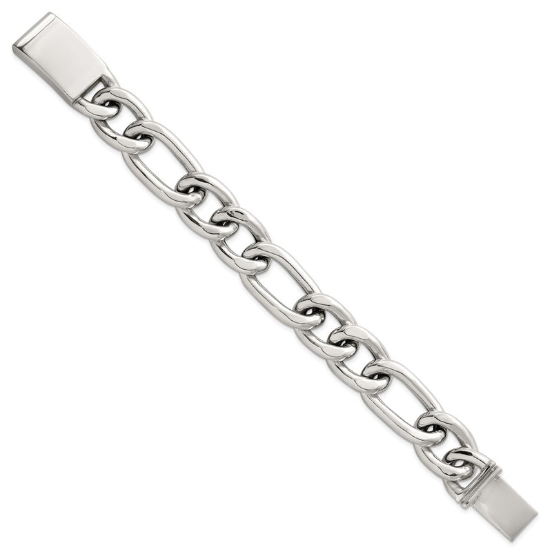 Sterling Silver Polished 17.0mm Figaro Curb Men's Chain Bracelet