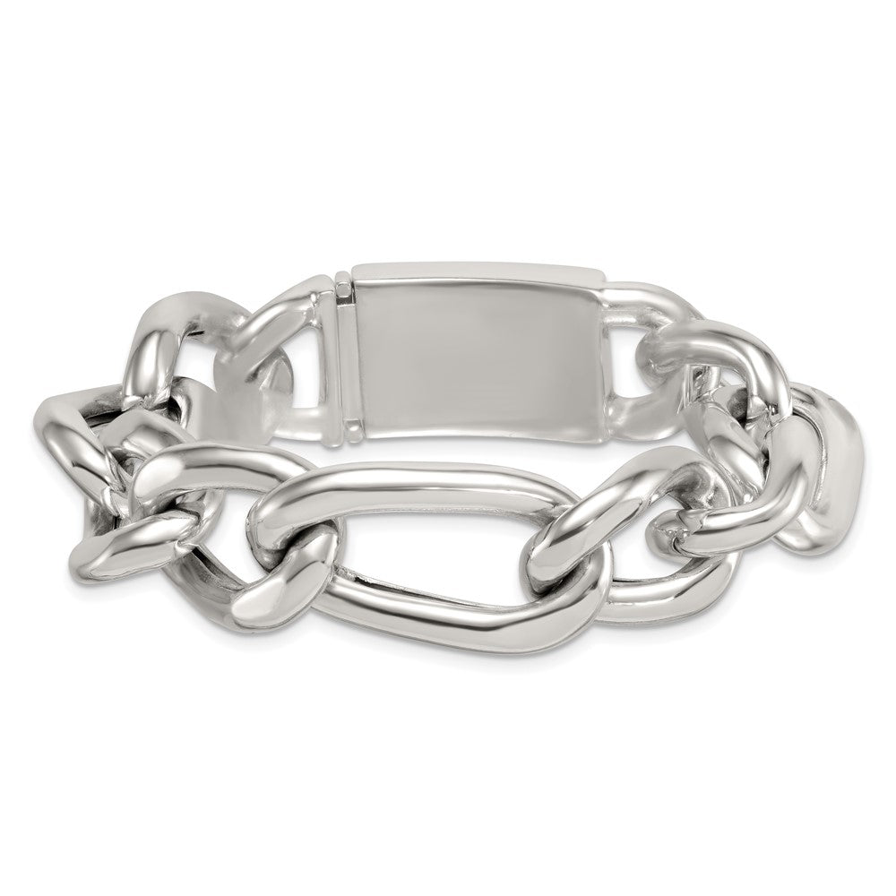 Sterling Silver Polished 17.0mm Figaro Curb Men's Chain Bracelet